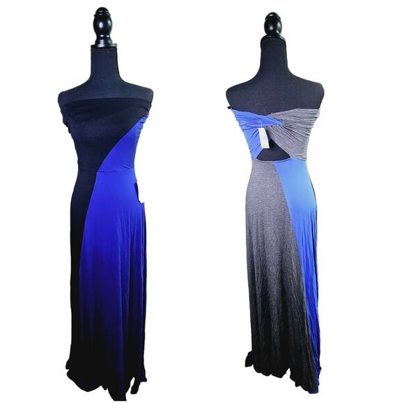 Nordstom New Felicity & COCO Strapless Blue Black Gray Soft Maxi Dress Medium - Picture 1 of 10